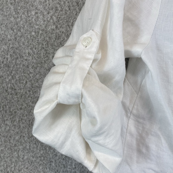 Grace Elements linen button up blouse crisp white size 10 S/M beachy minimalist - Picture 8 of 9